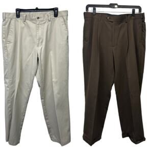 Lot of 2 George Mens 38 X 30 Brown Tan Casual Career Polyester Cotton Pants